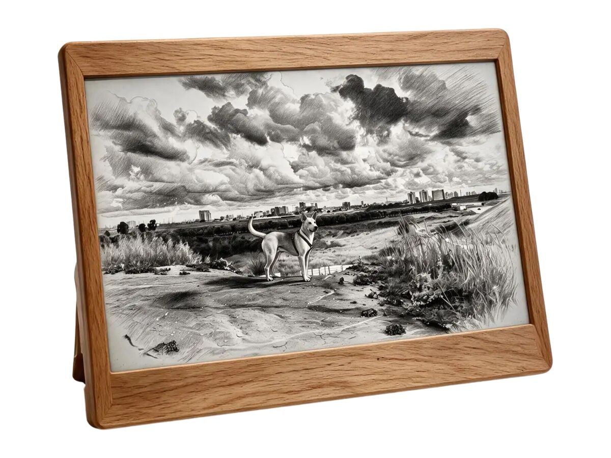 The same frame and the same drawing in natural oak